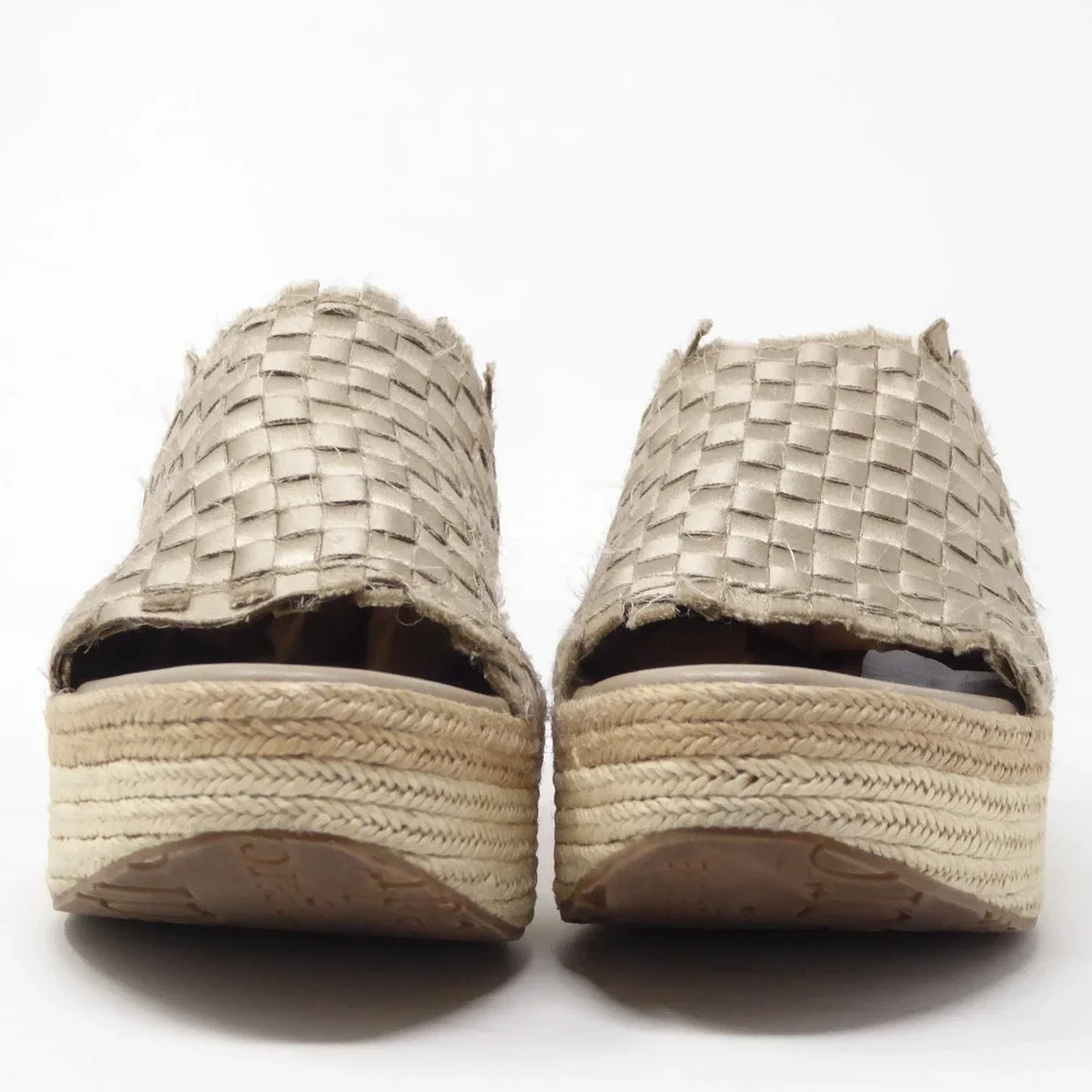 Pedro Garcia Womens Sandals Gold Woven Espadrille Platform Slides 36 / 6